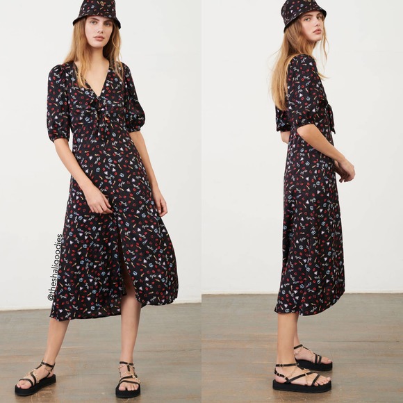 Maje Dresses Maje Printed Jacquard Tie Dress Black Heart